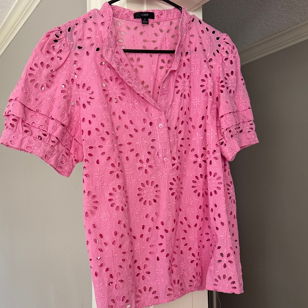 J. Crew Vibrant Pink Eyelet Blouse